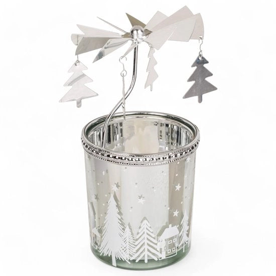 Sostegno Rotante per Candelabro in Metallo - Mini Piramide 12cm - Decorazione di Natale - Vaso Offertorio - Sfumatore Rotante per Effetto Luminoso - Supporto per Candele