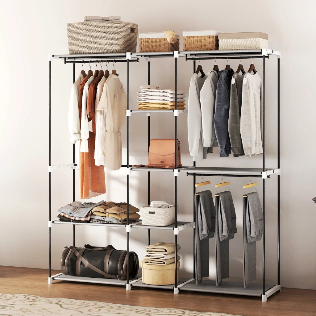 Armadio Guardaroba con Ripiani e Appendiabiti ¨C Zephmum ¨C Grigio 182x43x185 cm