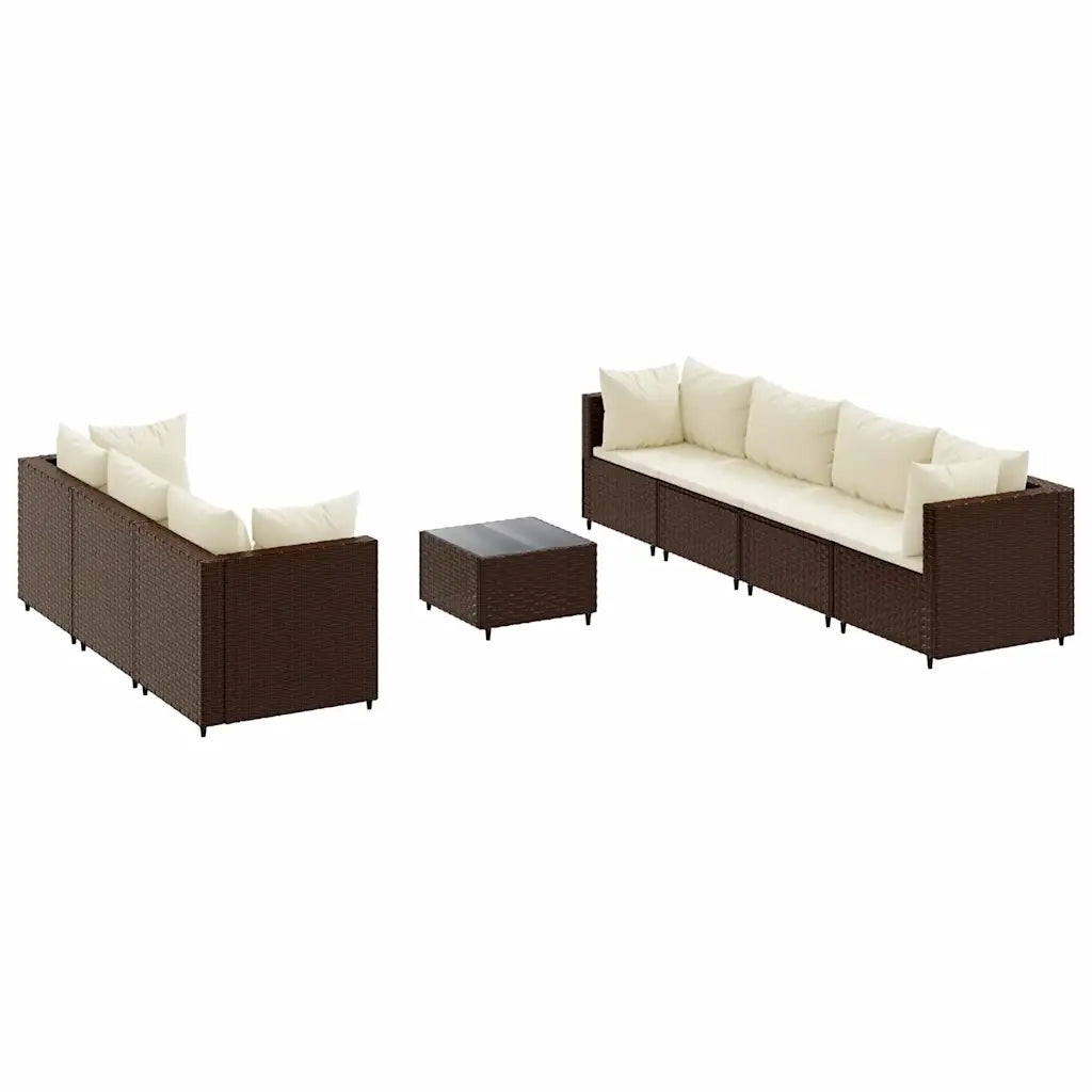 Set Divani da Giardino 8 pz con Cuscini in Polyrattan Marrone