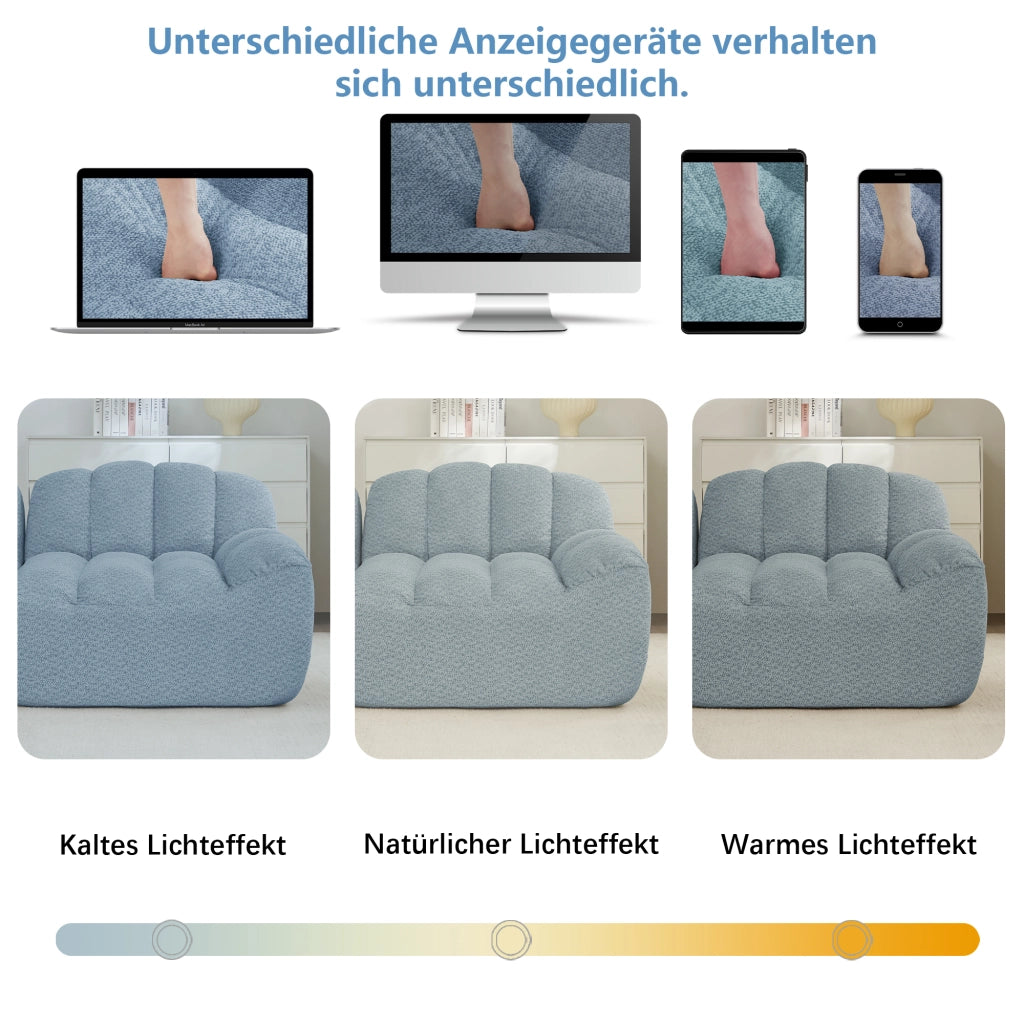 Divano modulare angolare 2 posti - con pouf e seduta ampia - in pile granulato blu