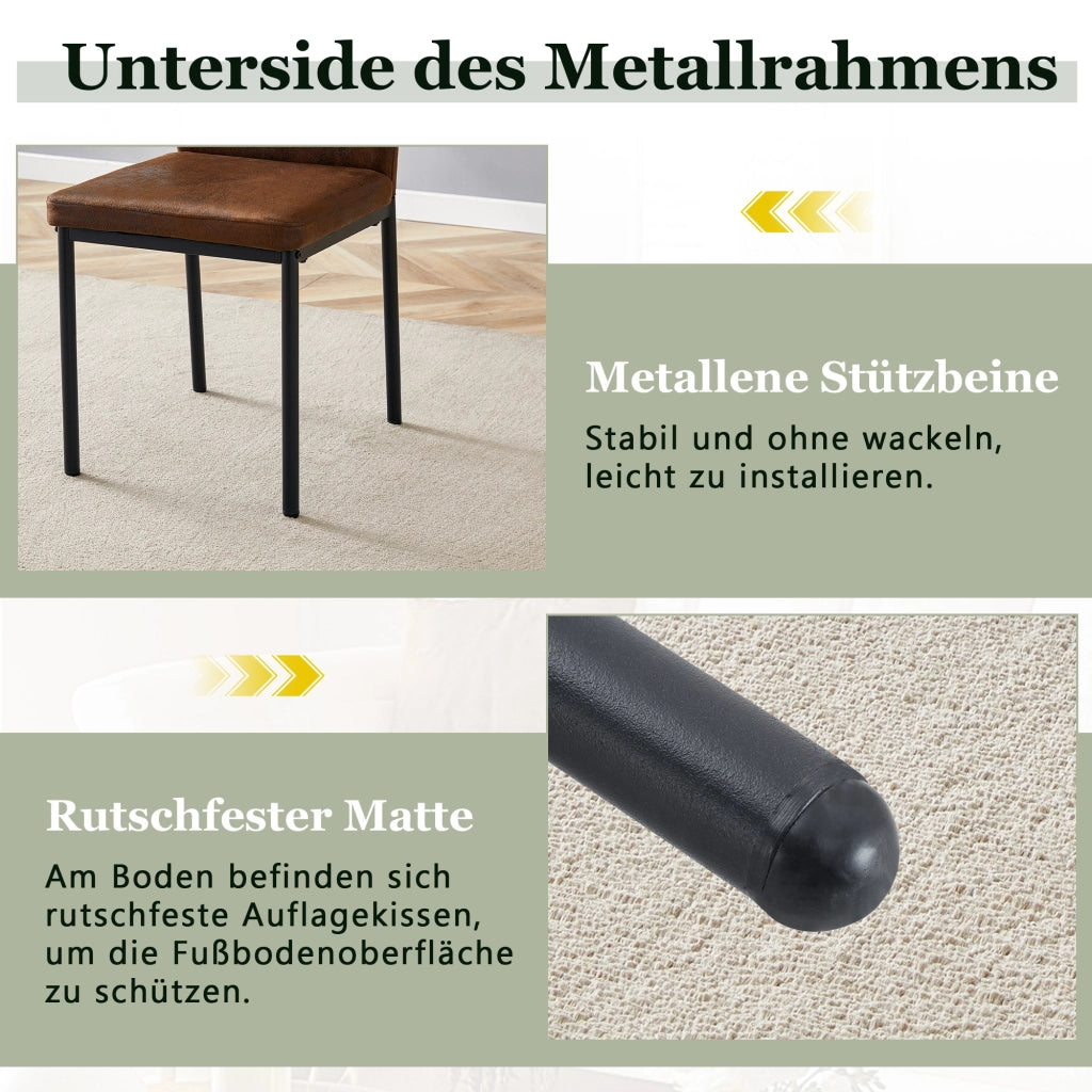 Sedie da pranzo set da 4 in tessuto tecnico con schienale a righe verticali e gambe in metallo nero marrone