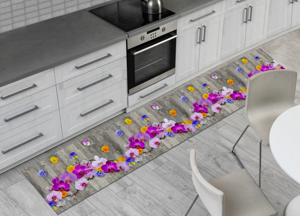 Tappeto Passatoia Cucina Antiscivolo Stampa Digitale Dis. Onda Orchidea - 50x600 - Orchidea