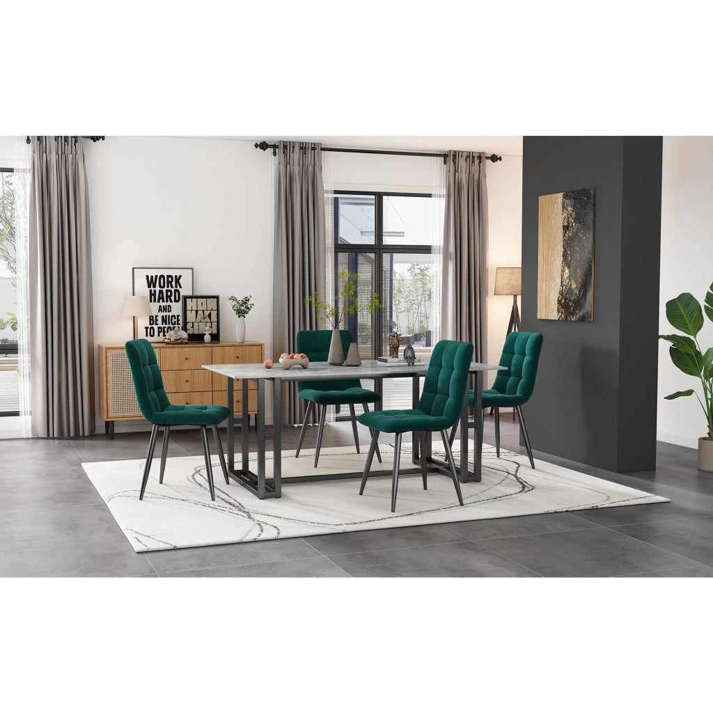 Sedia da pranzo Set di 4 Seduta imbottita con Schienale Gambe in Metallo Velluto Verde