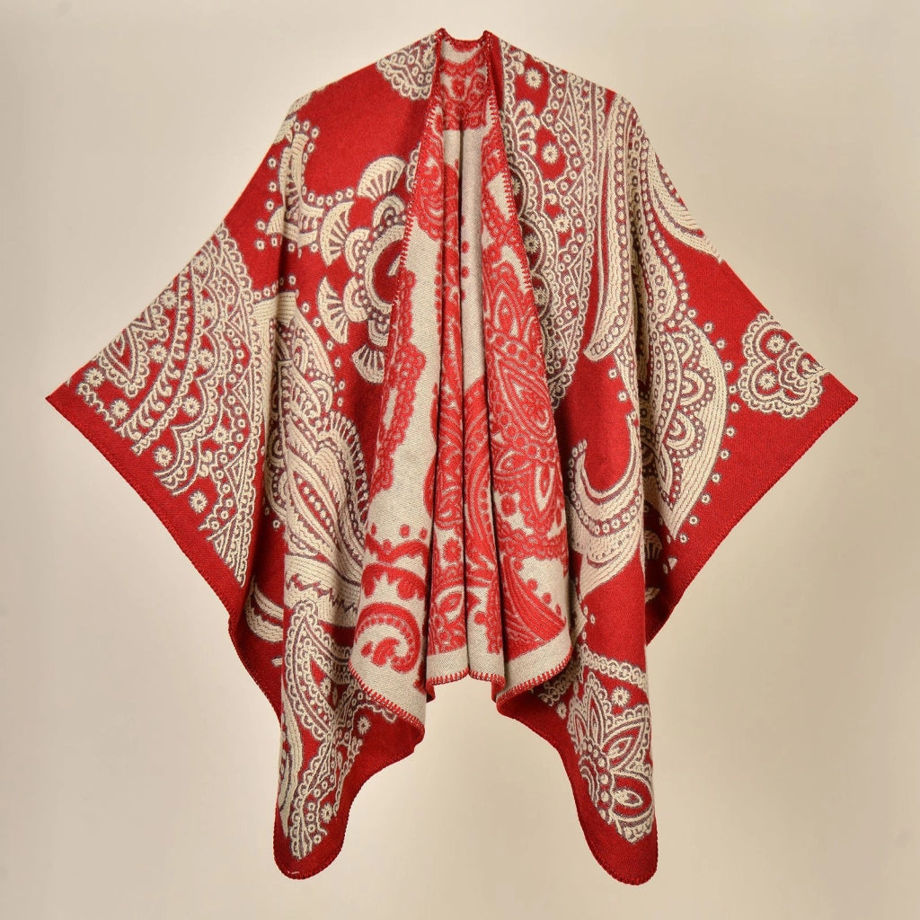 Sciarpa da viaggio, sciarpa in cashmere a maglia con foglie di ginkgo autunno/inverno, mantella con spacco, poncho