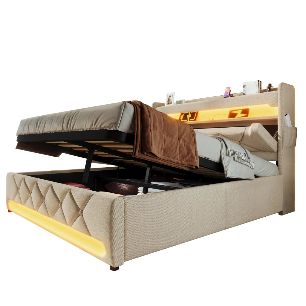 letto imbottito lino beige 140 x 190 cm