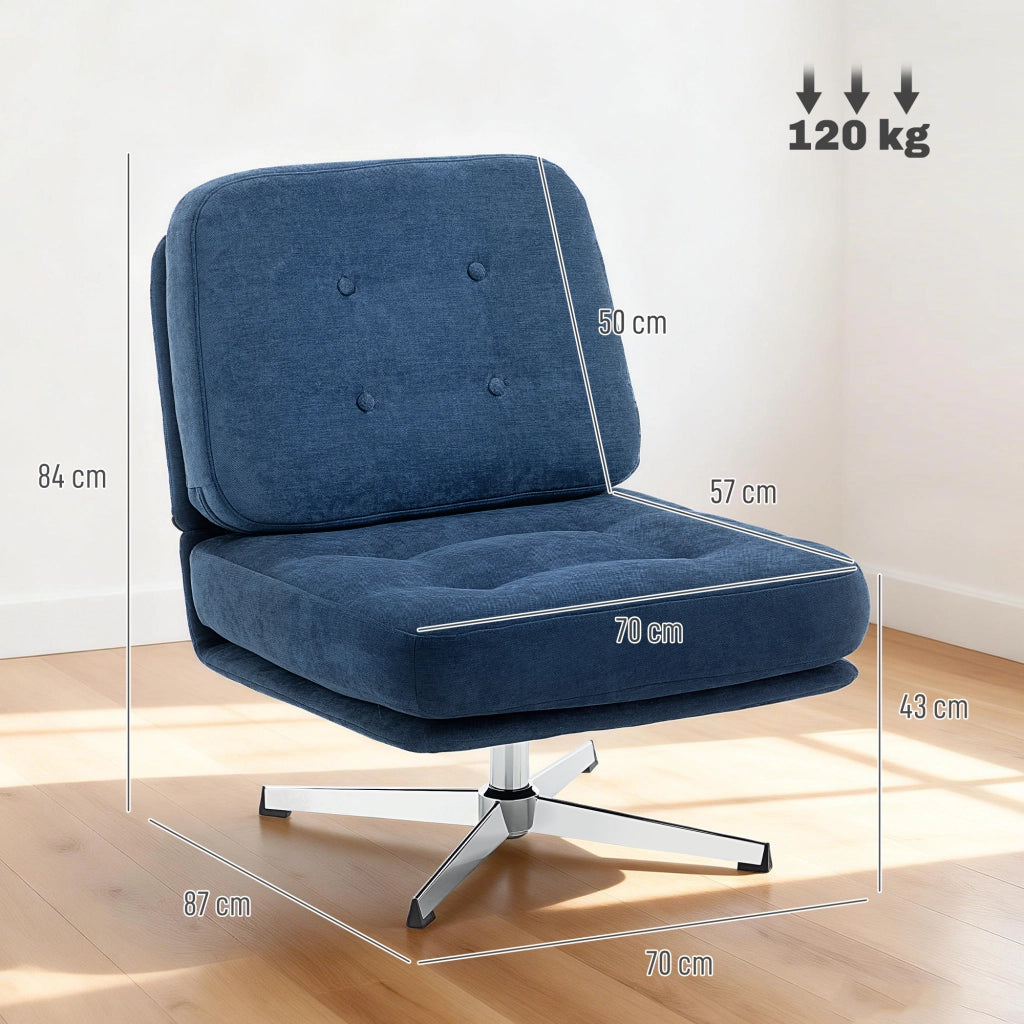 Sedia Girevole da Soggiorno in Tessuto e Metallo ¨C Minimal ¨C Blu Scuro 70x87x84 cm