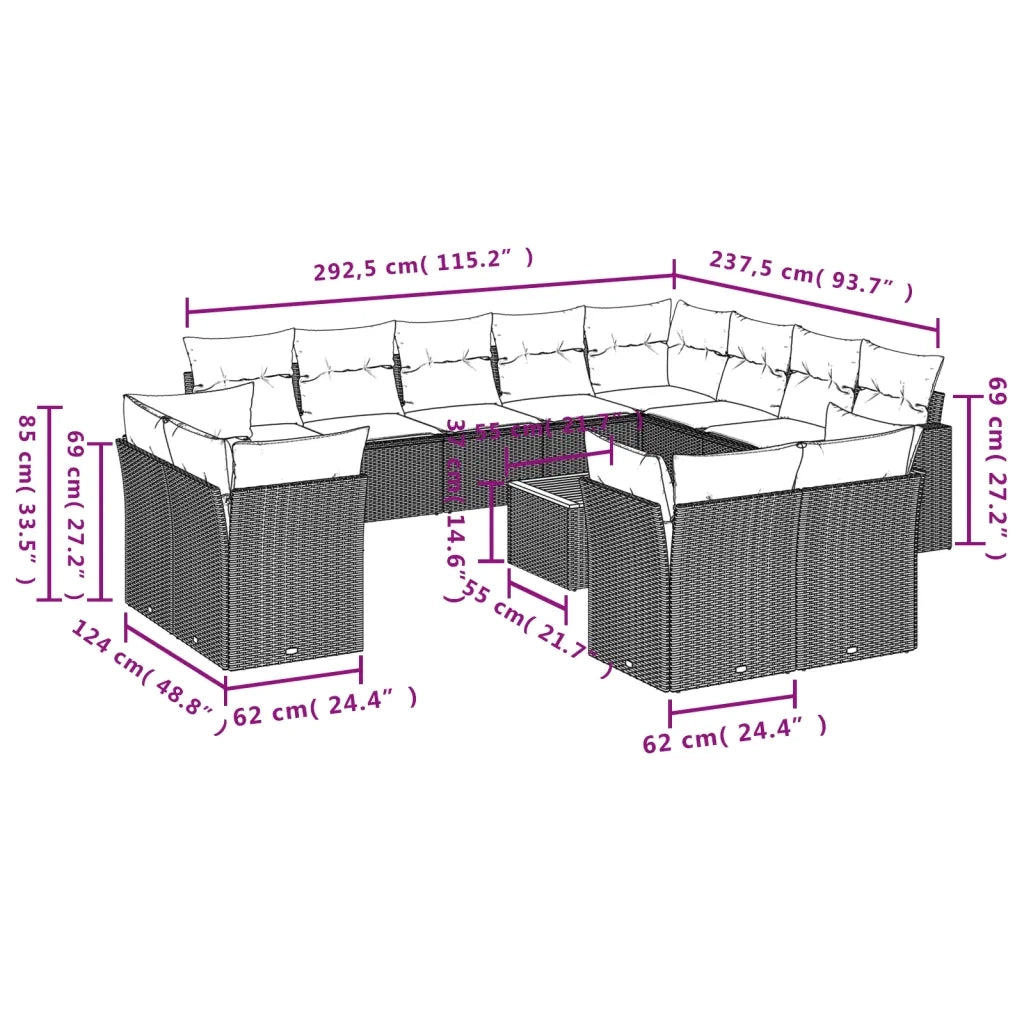 Set Divano da Giardino 13 pz con Cuscini Beige in Polyrattan 3223951