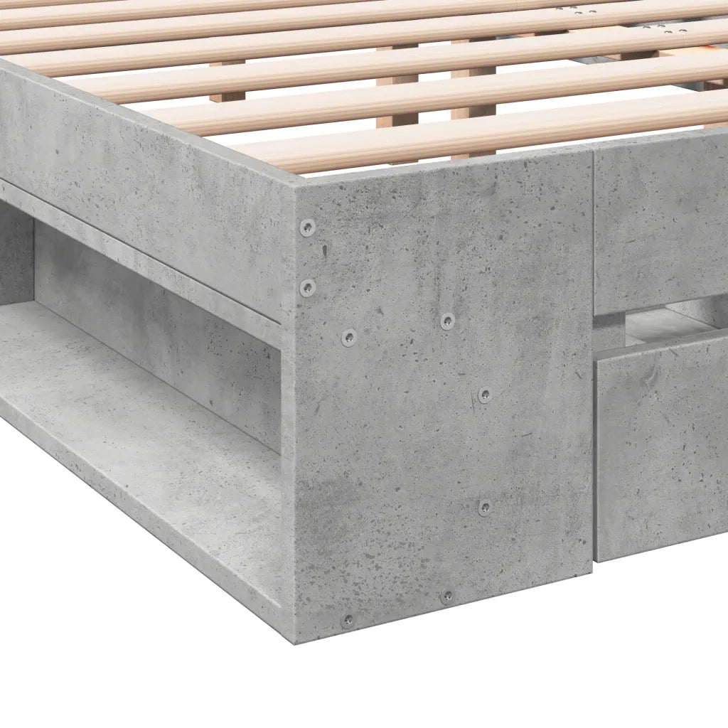 Letto matrimoniale | Letto per adulti | Giroletto Cassetti Grigio Cemento 140x190 cm Legno Multistrato