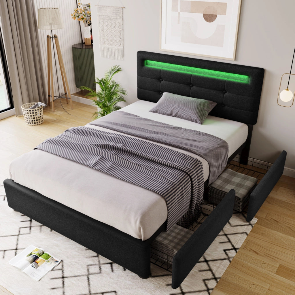 letto in lino nero 90 x 200 cm
