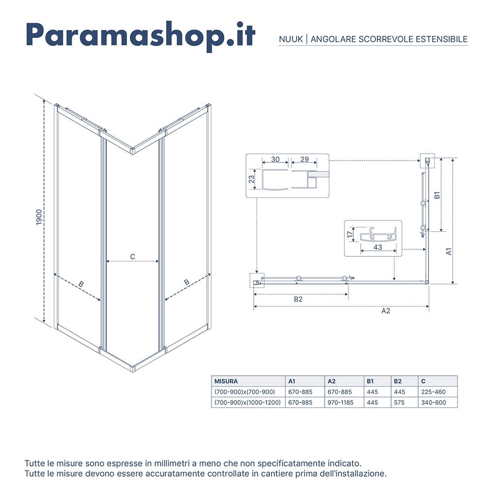Box doccia estensibile 70-90x100-120 cm vetro 6mm stampato con profili in alluminio anodizzato|Nuuk