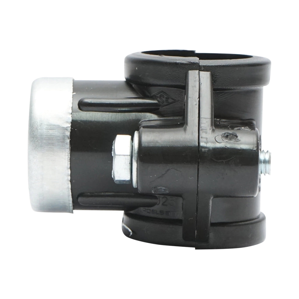 Morsetto di collegamento a compressione D25mm x 1/2 pollici, PN16, per sistemi di irrigazione.