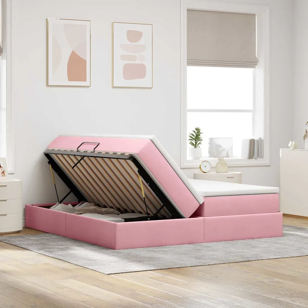 Letto con contenitore e materasso Rosa 180 x 200 cm Velluto 3370366