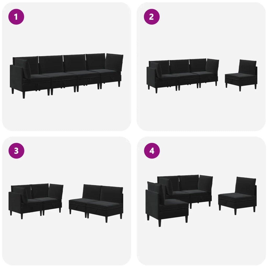 Set di mobili per il soggiorno con cuscino 4 pcs Nero Velluto 3413754