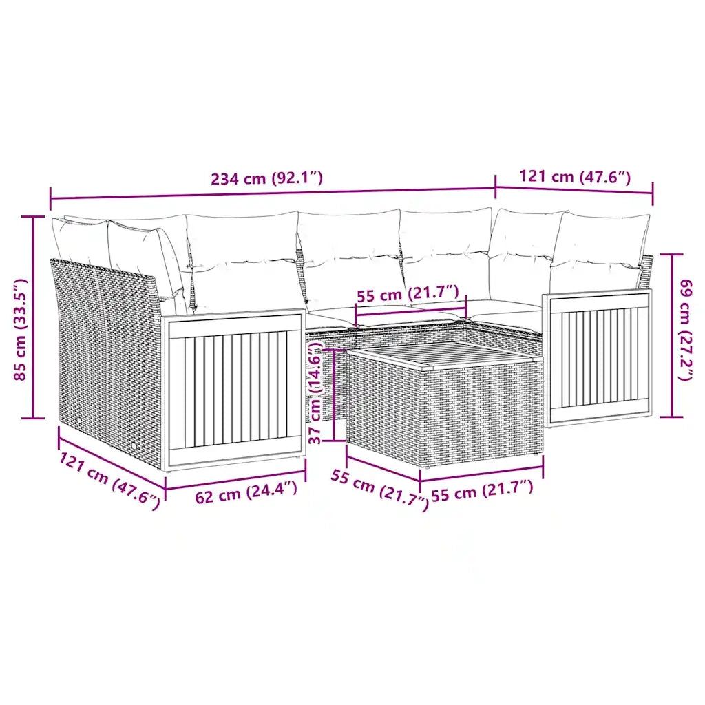 Set Divani da Giardino 7 pz con Cuscini Nero in Polyrattan 3227478