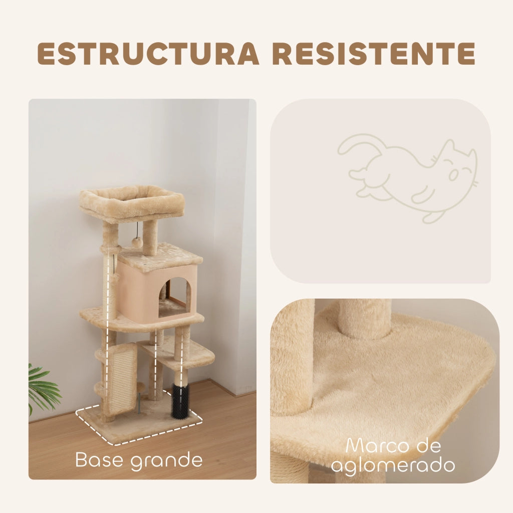 Albero tiragraffi per gatti con piattaforme e giocattoli ¨C zephmum ¨C beige 104cm