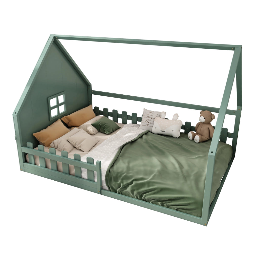 Letto singolo per bambini - Zephmum- 140x200 cm- Verde- Pino, sponde