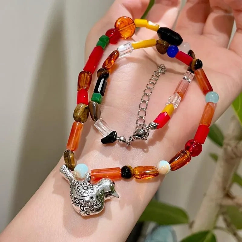 Collana fatta a mano con cristalli di giada colorati, regalo di Natale per donna, regalo di compleanno