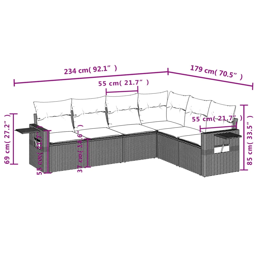 Set Divani da Giardino 7 pz con Cuscini Grigio in Polyrattan 3220219