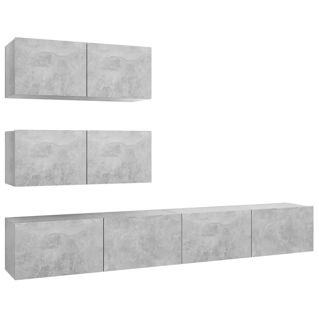 Set di Mobili Porta TV 4 pz Grigio Cemento in Legno Multistrato 3079131