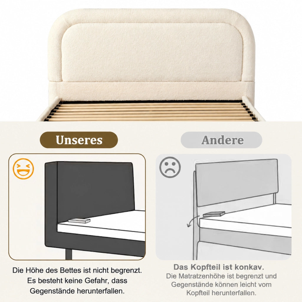 letto imbottito bouclé beige 140 x 200 cm