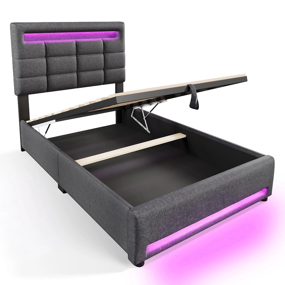 Letto imbottito - Xylo - 90x200 cm LED USB app comando grigio