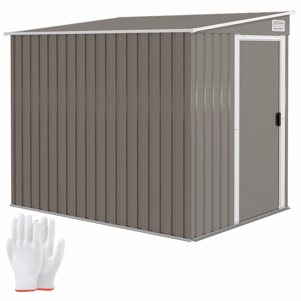 Capanno Attrezzi in Metallo 1.5x2m con Base, Porta Scorrevole e Tetto Inclinato, Grigio Chiaro
