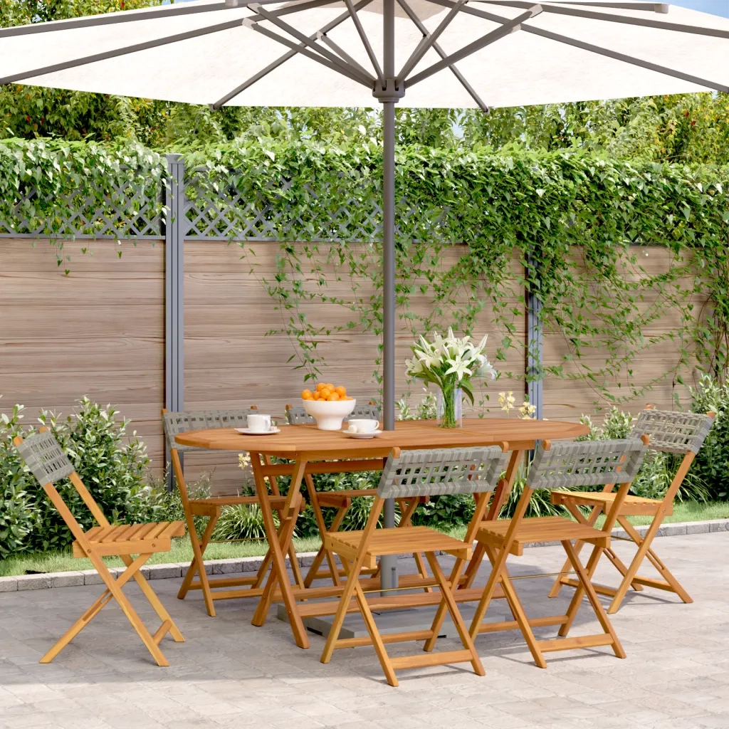 Sedie Giardino Pieghevoli 6 pz | Sedie da Esterno Grigie Polyrattan Legno Massello