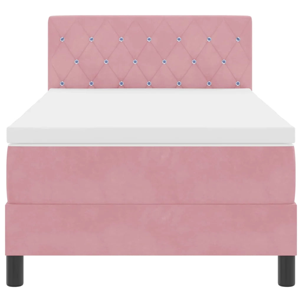 Letto a Sorgente LED con materasso Rosa 100 x 200 cm Velluto