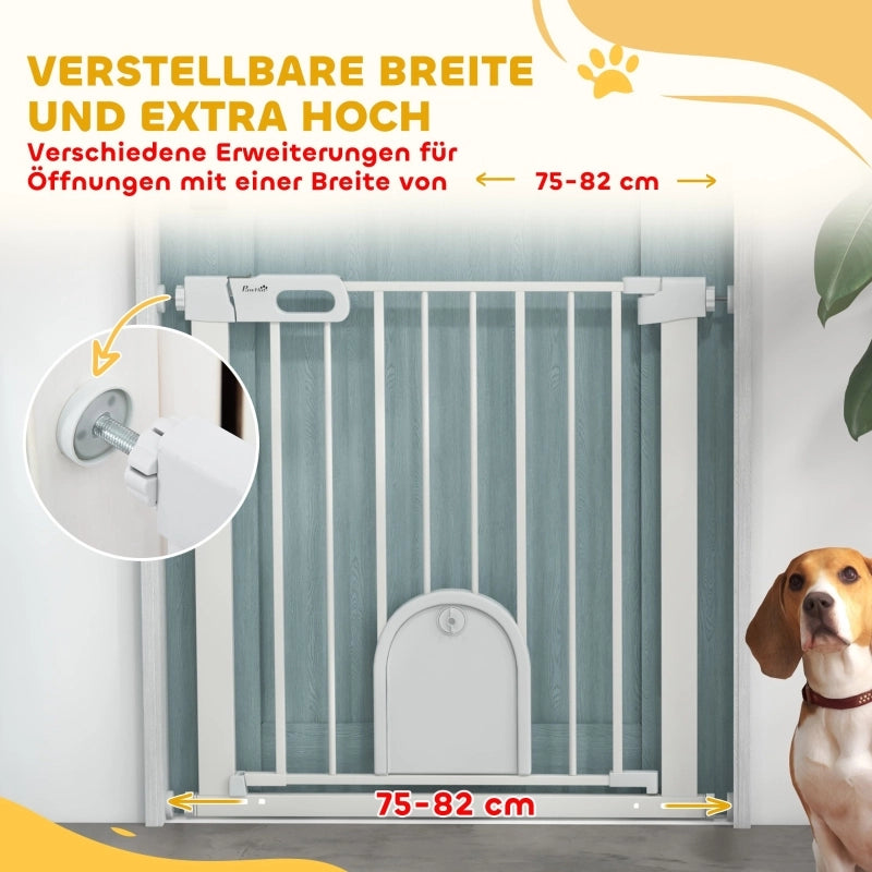Cancelletto regolabile per animali domestici con porticina piccola, in metallo e plastica, bianco