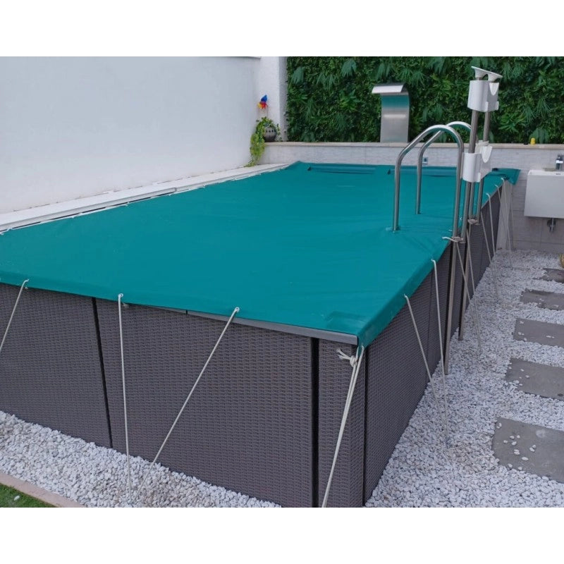 Telo Copertura Piscina 6x8m in PVC 600 gr/mq Blu - Protezione Invernale Antifoglie, Occhielli 25cm Sicurezza Bambini & Antiraggi UV