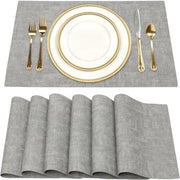 Set di placemats in pelle di 6 placemats con finitura in pelle lavabile, resistente al calore, con superficie in PU simile alla pelle, per uso domestico, dimensioni 43 cm x 31 cm, colore chiaro grigio.