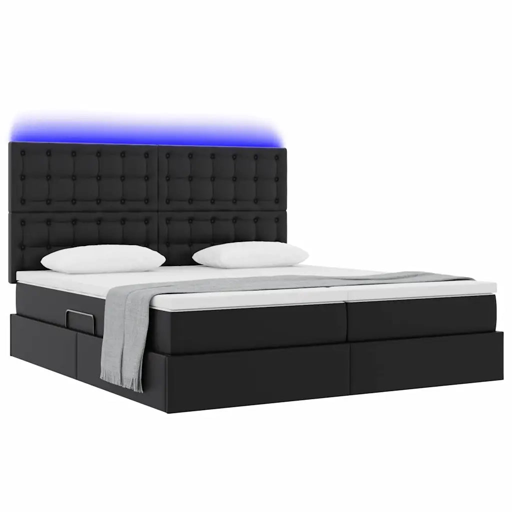 Letto con contenitore e LED Nero 180 x 200 cm Pelle sintetica