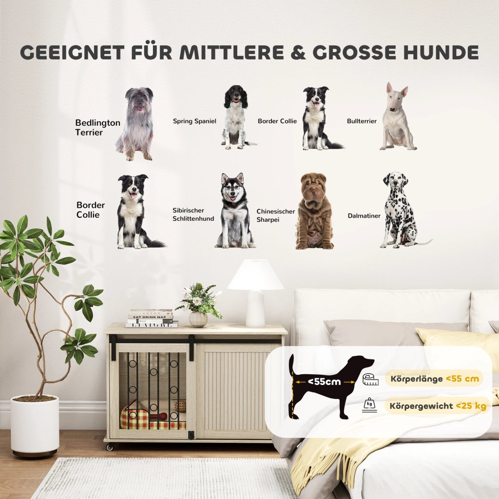 Cassa per cani con ruote e porta scorrevole ¨C zephmum ¨C 100x56x65 cm