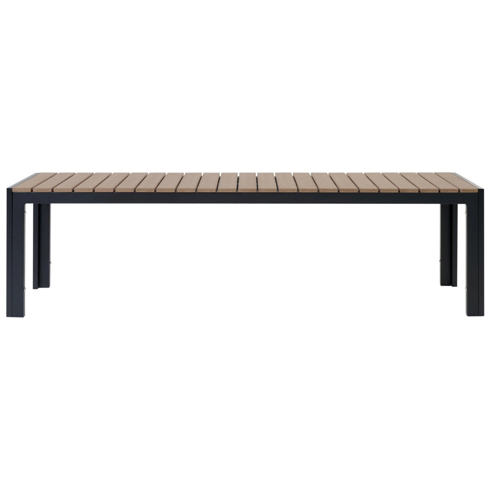 Set da Pranzo da Giardino Tavolo Rettangolare 2 Panche Telaio Alluminio anodizzato Legno Chiaro e Nero esterno terrazzo