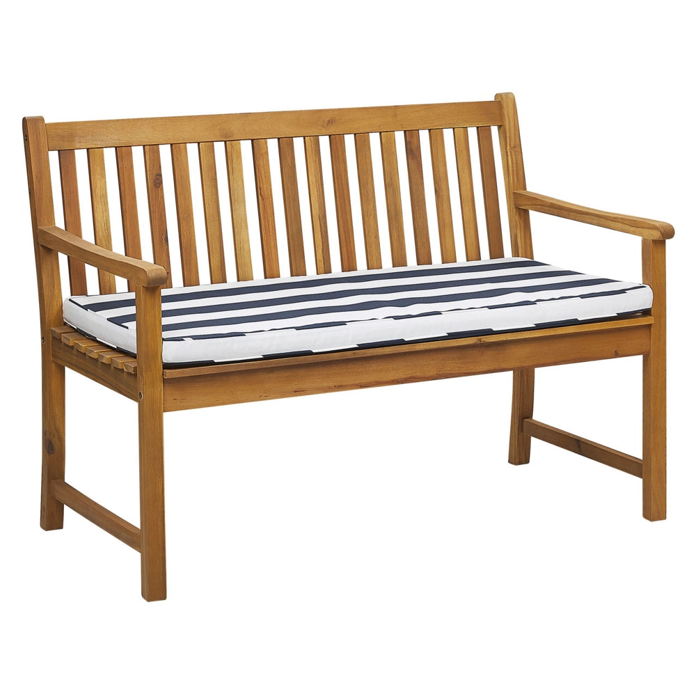 Panca da giardino leggera in legno di acacia 120 cm blu cuscino da seduta imbottitura a doghe design patio esterno stile rustico