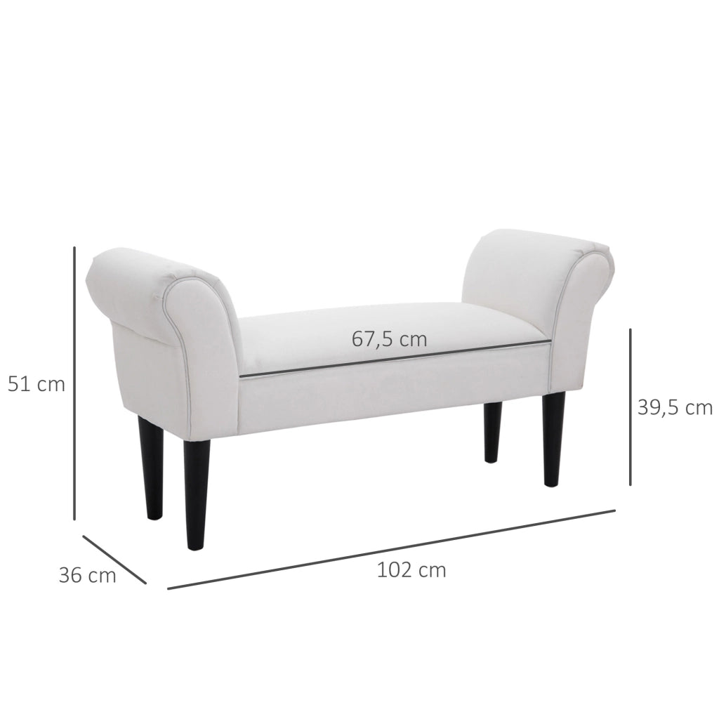 Panca Imbottita con Braccioli per Ingresso ¨C Xylo ¨C Legno Massello Bianco 102x36x51cm