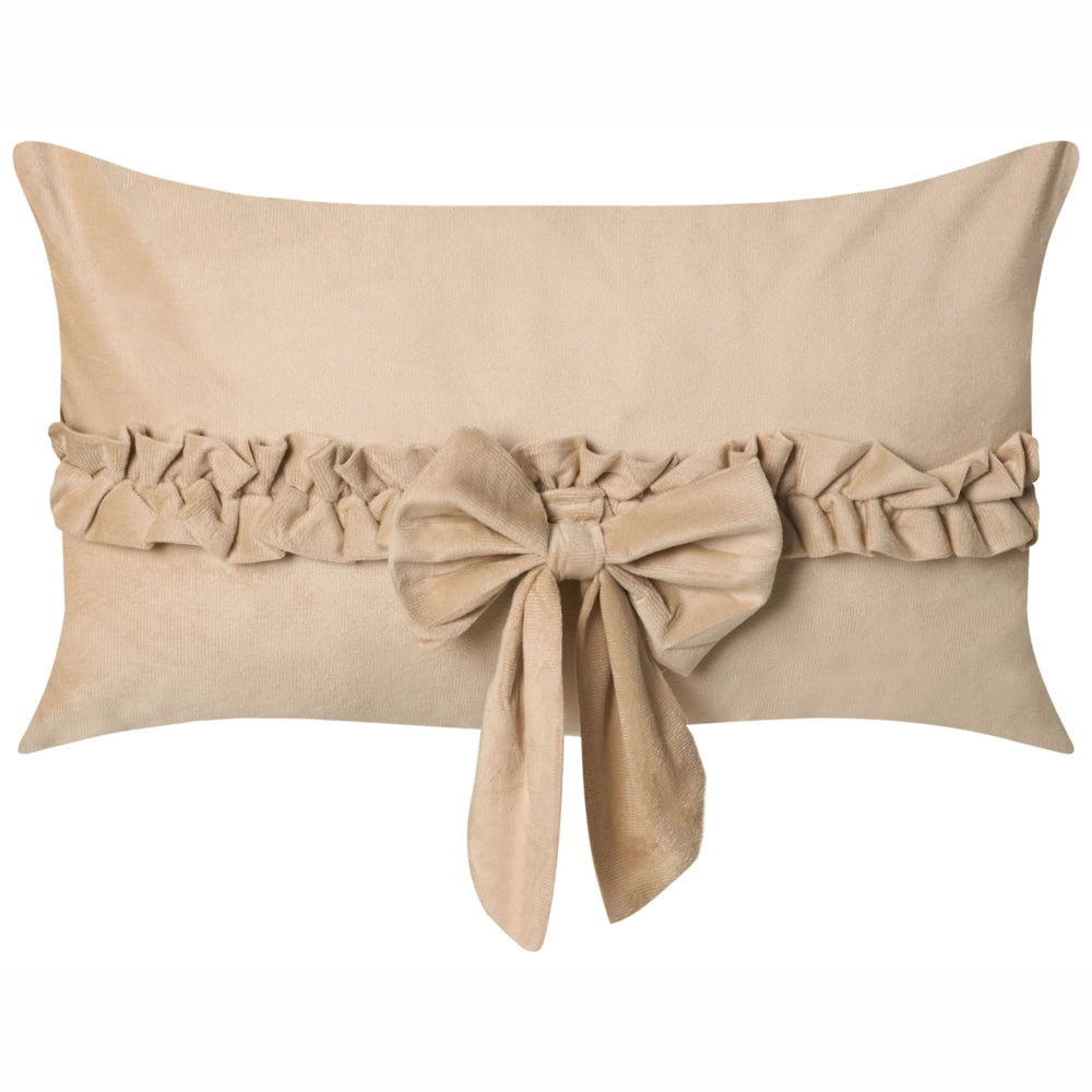 Set di 2 cuscini decorativi in velluto beige con motivo a fiocco 50 x 30 cm Accessorio decorativo
