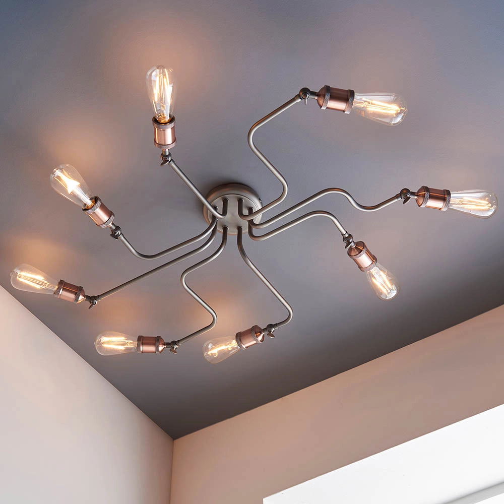 Plafoniera industriale rame anticato 8 luci E27 Endon