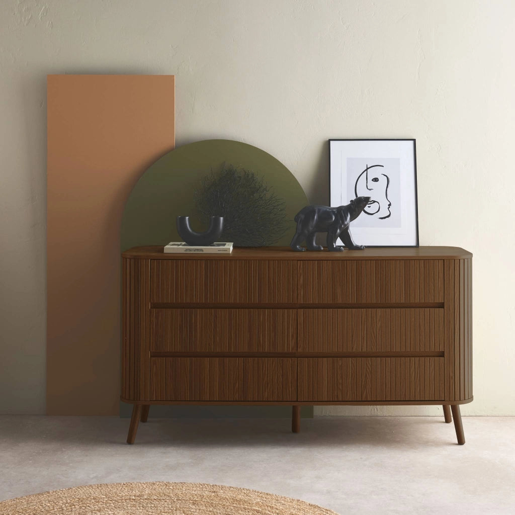 Comò decorazione striato 6 cassetti, noce