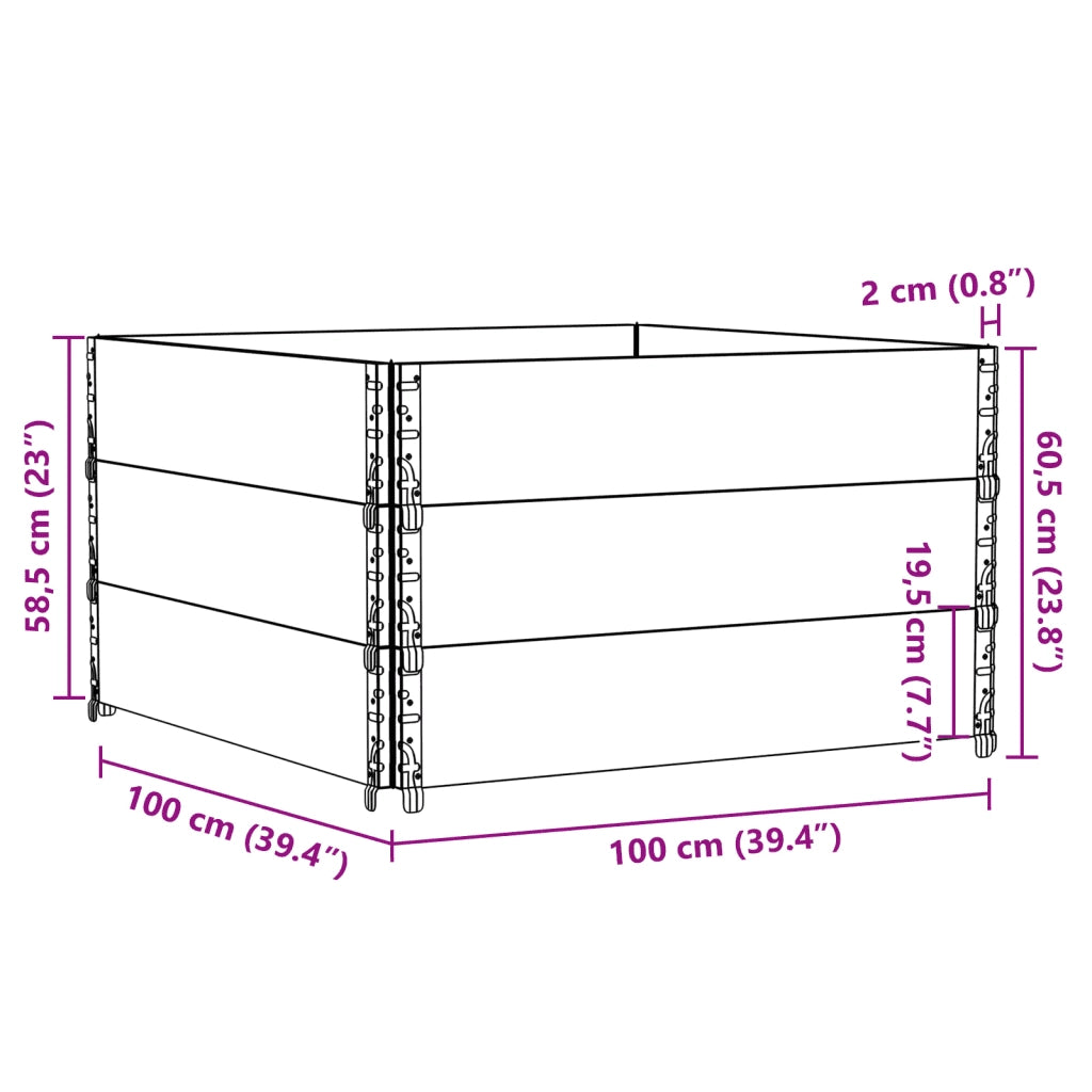 Paretali per Pallet 3 pz 100x100 cm in Legno Massello di Pino 3295374