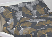 Completo Lenzuola In 100% Cotone Made Italy Moderno Disegno Ginko - Matrimoniale - Giallo