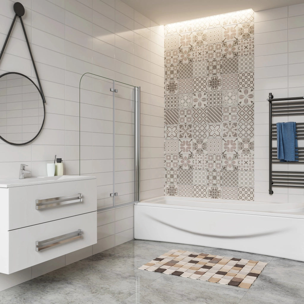 H.140 cm Sopravasca da Bagno da 90 cm Doccia Due Ante Pieghevoli a Libro Vetro Temperato 6 mm Anticalcare Telaio Cromato Lucido