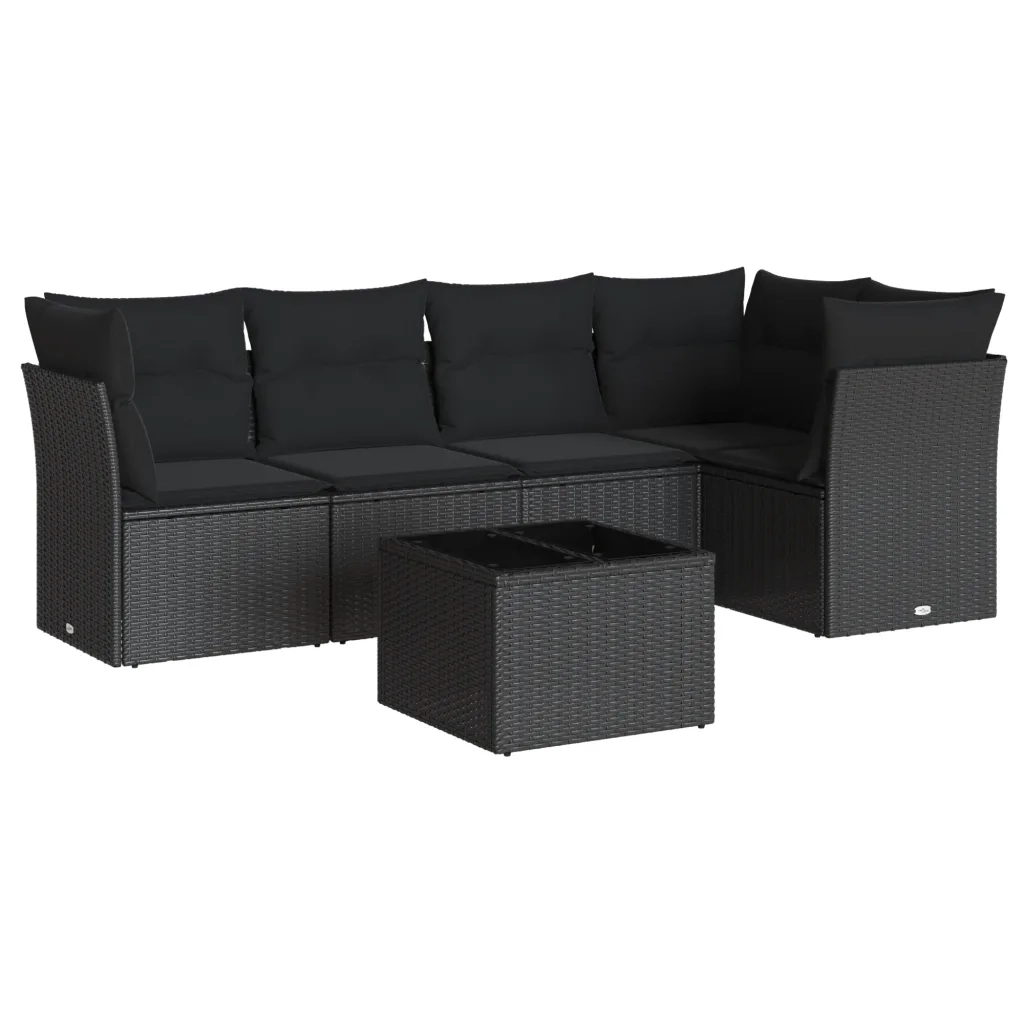 Set Divano da Giardino 6 pz con Cuscini Nero in Polyrattan