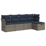 Set Divano da Giardino 5 pz | Set Salotto da Giardino con Cuscini Grigio in Polyrattan