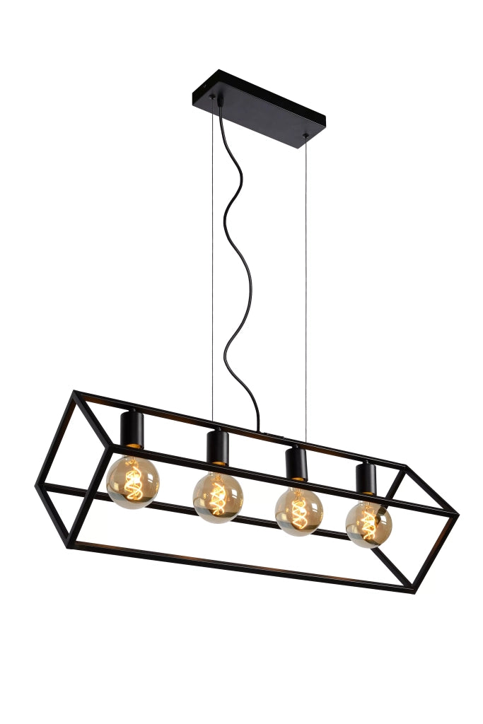 Lampada a sospensione nera Fabian 4xE27 80cm Lucide