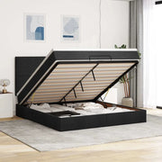 Struttura Letto Pouf con Materasso Nero 160x200 cm in Tessuto 3313936