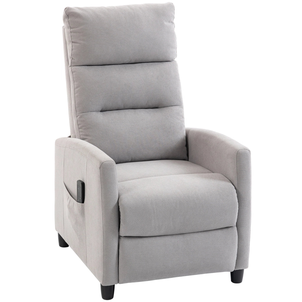 Poltrona Massaggiante e Reclinabile a 160° con Poggiapiedi e Telecomando, 66x91x108 cm, in Ciniglia Grigio Chiaro