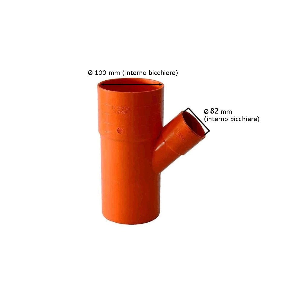 Derivazione ridotta 45° in pvc : Diametro - 100X82