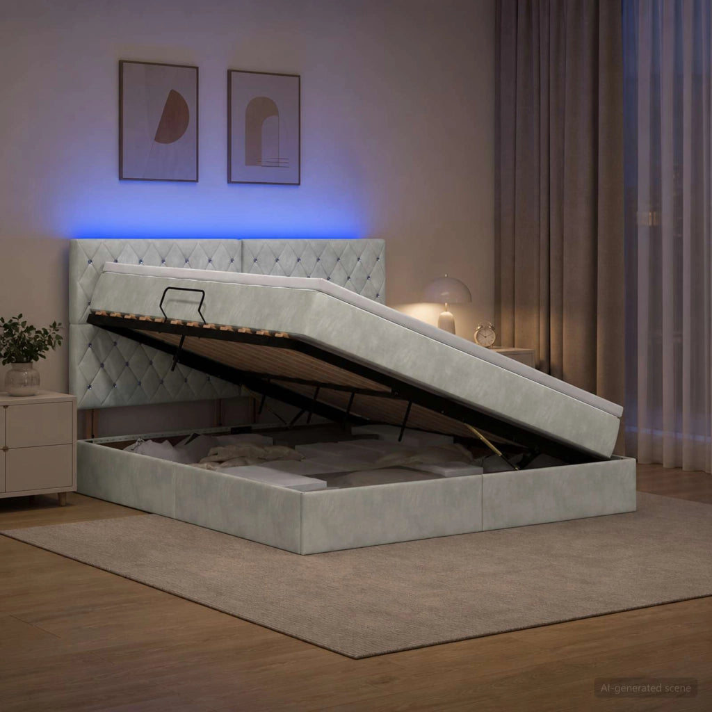 Letto con contenitore LED e materasso Grigio Chiaro 3460080