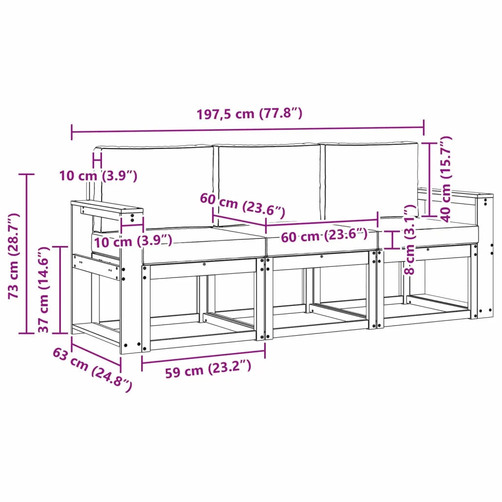 Set di divani da esterno 3 pcs 3387181